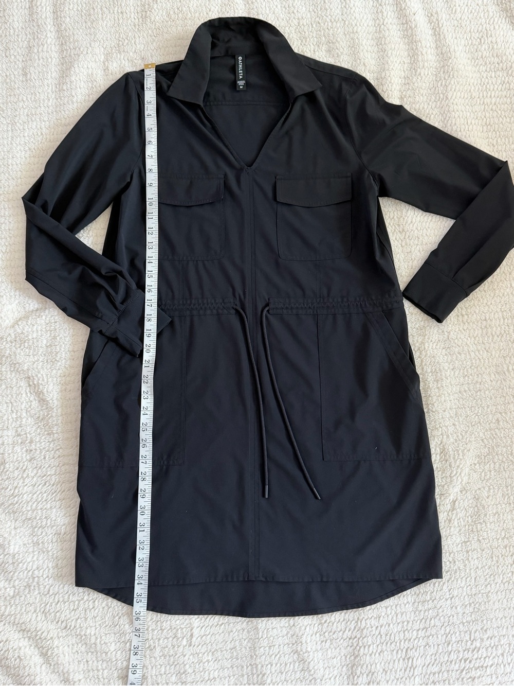 Athleta Black Long Sleeve Drawstring Shirtdress